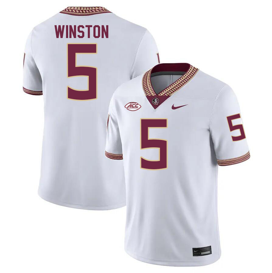 #5 Jameis Winston Florida State Seminoles Jerseys Football Stitched-White - Click Image to Close